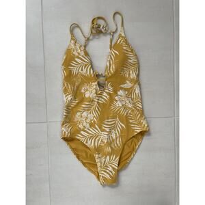 Roxy Swim One Piece Floral Leaf Print Strappy Cut Out Swimwear Beach